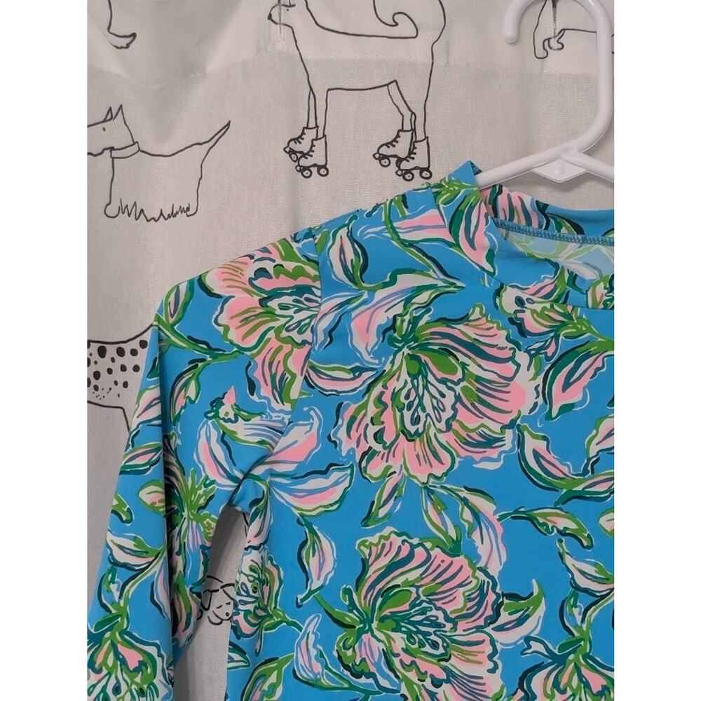 Lilly Pulitzer Bobby Rash Guard Swim Shirt Girls 12 Blue Floral Long Sleeve